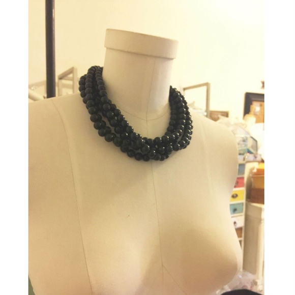 Black Lucite MultiStrand Beaded Statement Necklace - Picture 6 of 7